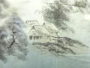 アンティーク　絞り山里風景模様男物長襦袢
